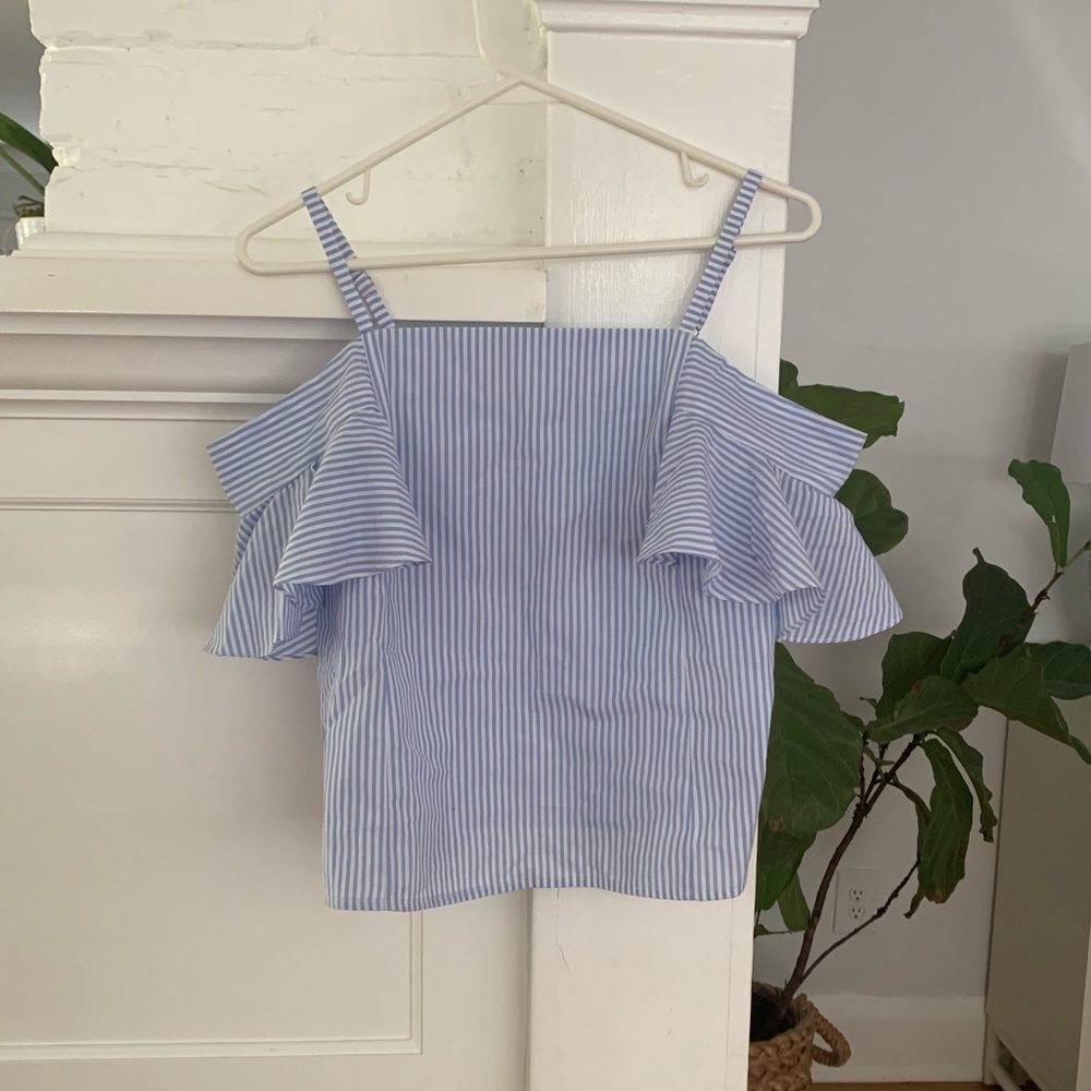 DO+BE Off The Shoulder Striped Ruffle Top-S